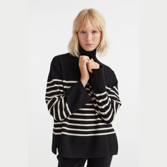 H&M Striped Mock Neck Sweater – Size XL oversized minimal high quality - Picture 1 of 7